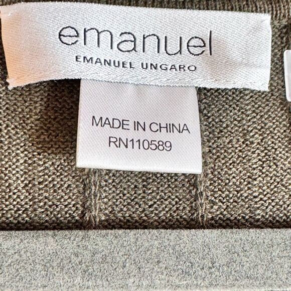 Emanuel ungaro Sweater Womens Sz 12 knit V Neck Cotton linen Top khaki Green New - Picture 15 of 15
